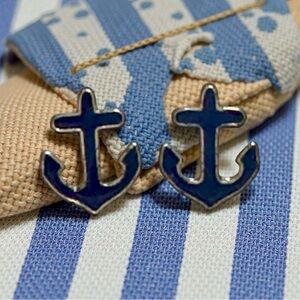 Blue and Silver Anchor Earrings